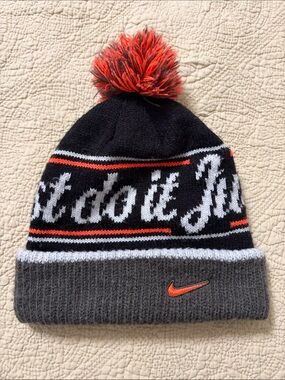 Nike Kids Black, Gray & Orange Pom-Pom Knit Beanie
